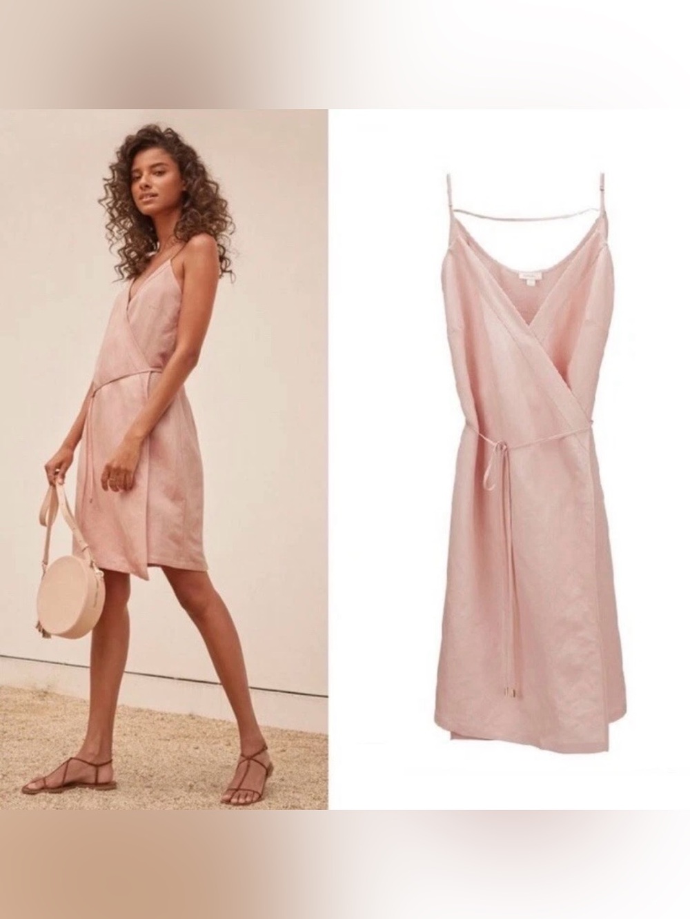 LIKE NEW Cuyana Blush Pink Belgian Flax Linen Blend Wrap Dress Size Small